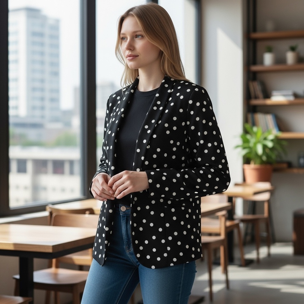 TanJay Black and White Polka Dot Blazer